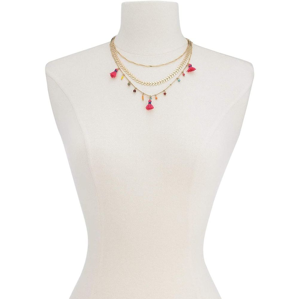 4/$25 INC Gold Tassel 15" Layered Necklace NEW - Picture 2 of 2